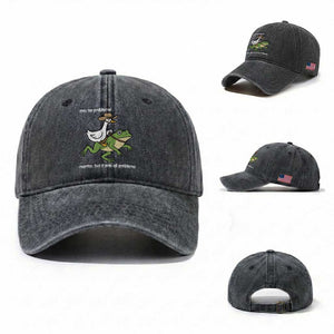 Cowboy Goose Meme Washed Cotton Baseball Cap Funny Frog Me No Problemo Narrator TS14 Washed Cap Universal Fit Dark Gray Print Your Wear