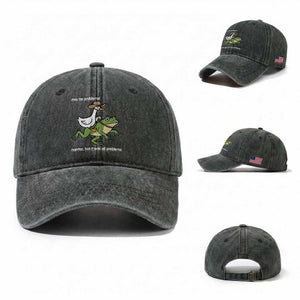Cowboy Goose Meme Washed Cotton Baseball Cap Funny Frog Me No Problemo Narrator TS14 Washed Cap Universal Fit Dark Green Print Your Wear