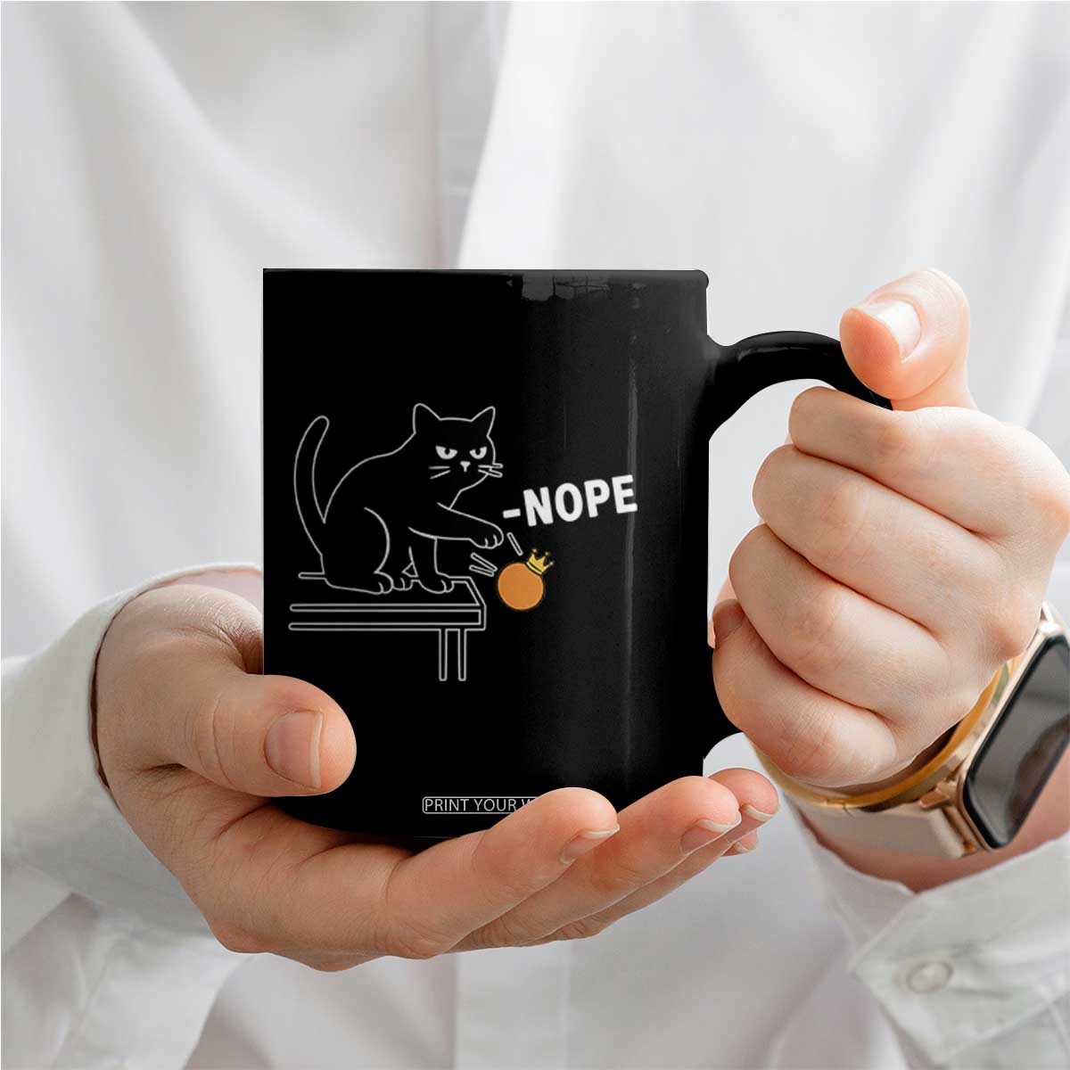 No Kings Protest Coffee Mug Funny Cat Kicking Crown TS14 Print Your Wear