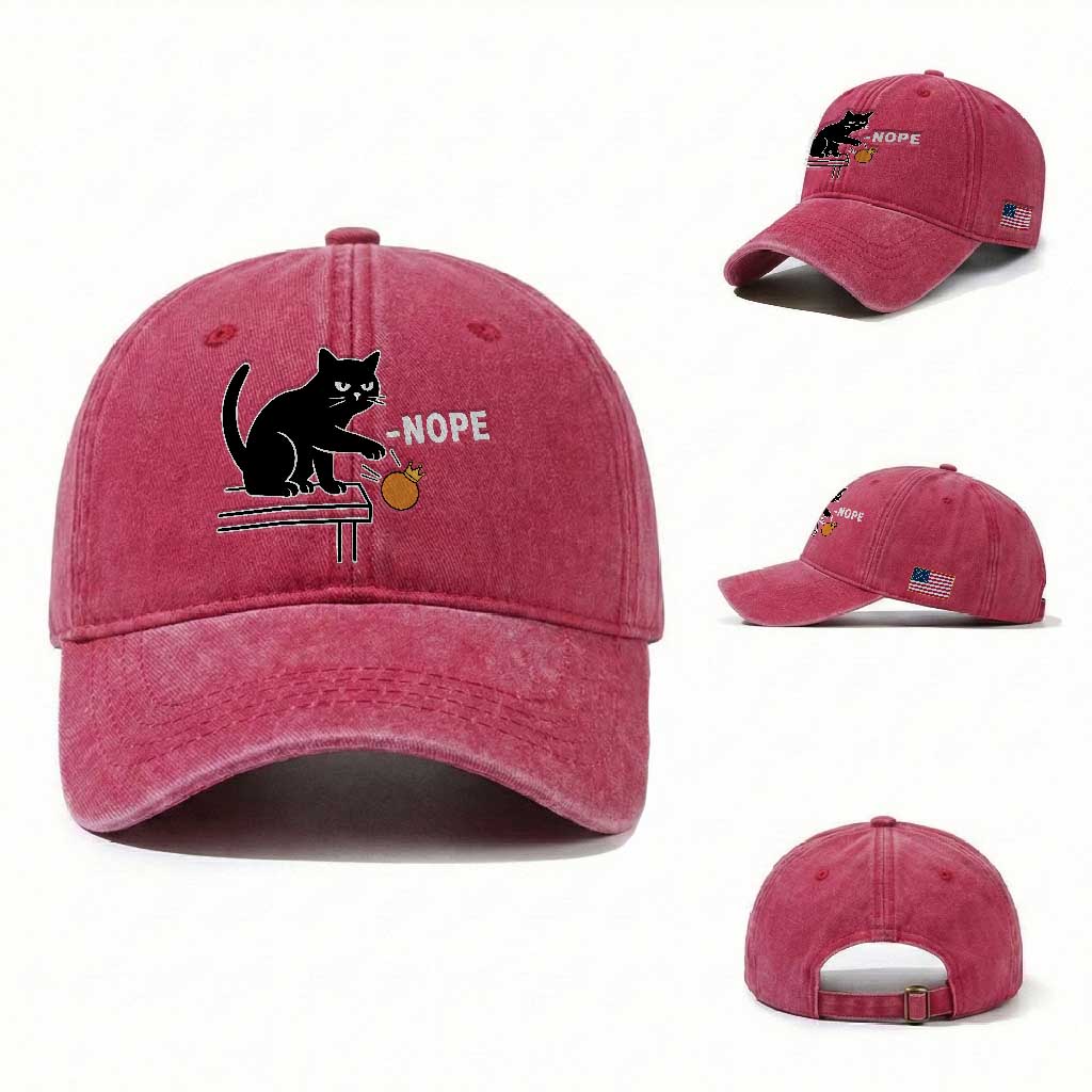 No Kings Protest Washed Cotton Baseball Cap - Funny Cat Kicking Crown TS14 Washed Cap Universal Fit Red Print Your Wear