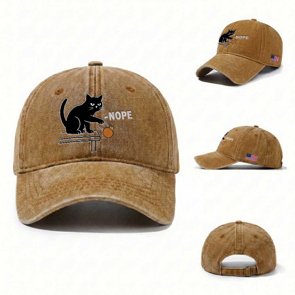 No Kings Protest Washed Cotton Baseball Cap - Funny Cat Kicking Crown TS14 Washed Cap Universal Fit Yellow Ochre Print Your Wear