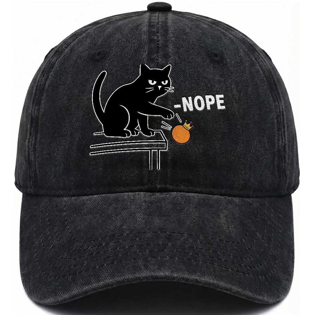 No Kings Protest Washed Cotton Baseball Cap - Funny Cat Kicking Crown TS14 Washed Cap Universal Fit Black Print Your Wear
