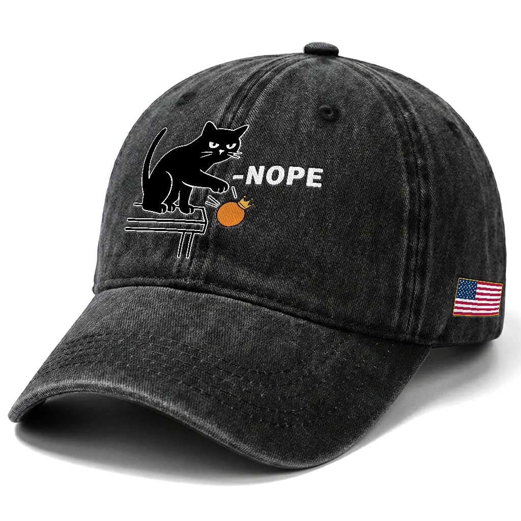 No Kings Protest Washed Cotton Baseball Cap - Funny Cat Kicking Crown TS14 Print Your Wear