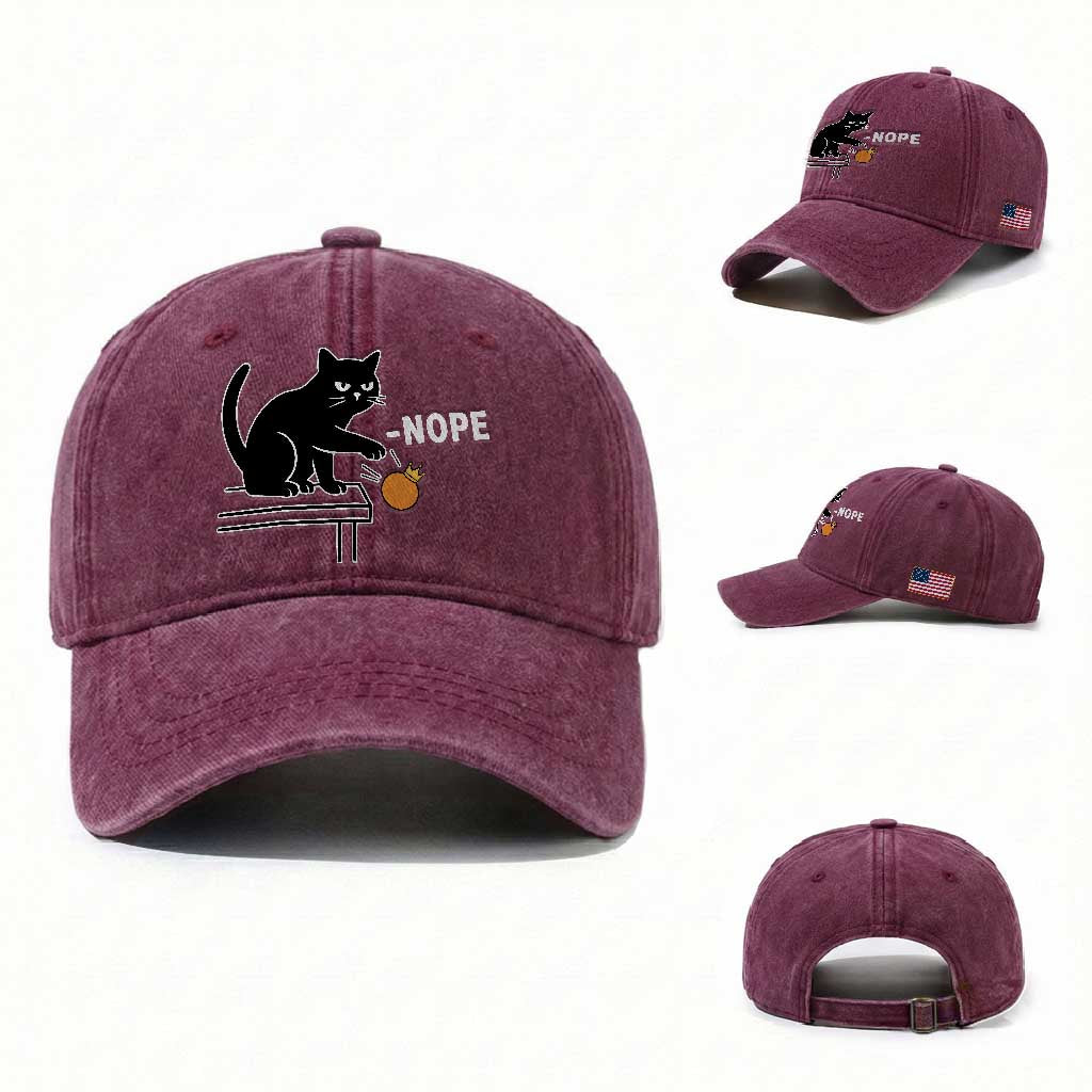 No Kings Protest Washed Cotton Baseball Cap - Funny Cat Kicking Crown TS14 Washed Cap Universal Fit Burgundy Print Your Wear