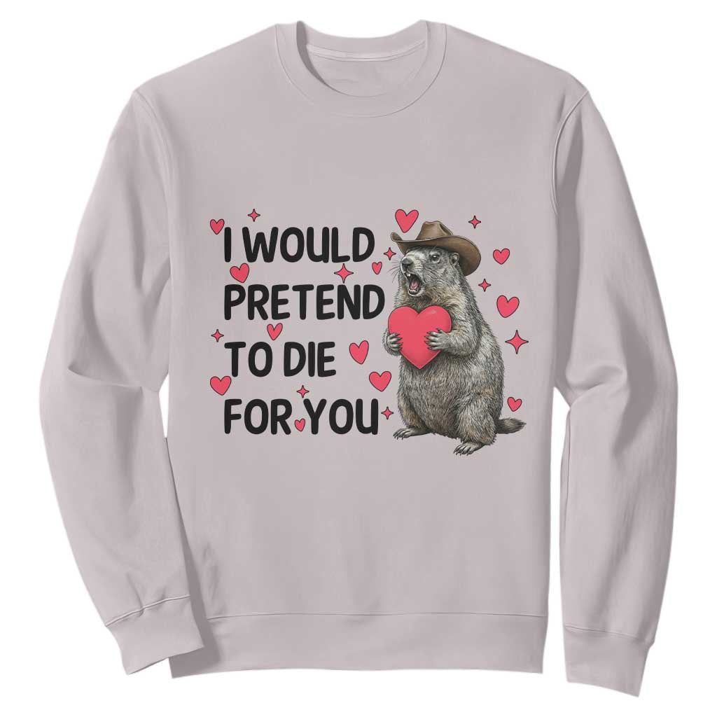 Funny Groundhog Valentines Sweatshirt I Would Pretend To Die For You TS14 Ice Gray Print Your Wear