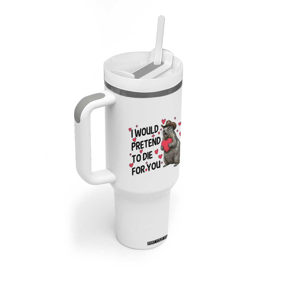 Funny Groundhog Valentines Tumbler With Handle I Would Pretend To Die For You TS14 Print Your Wear