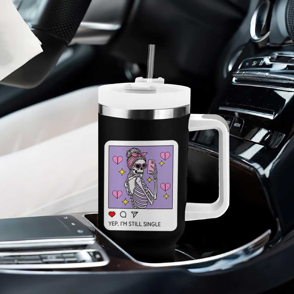 Anti Valentine Tumbler With Handle Funny Skeleton Selfie Meme TS14 Print Your Wear