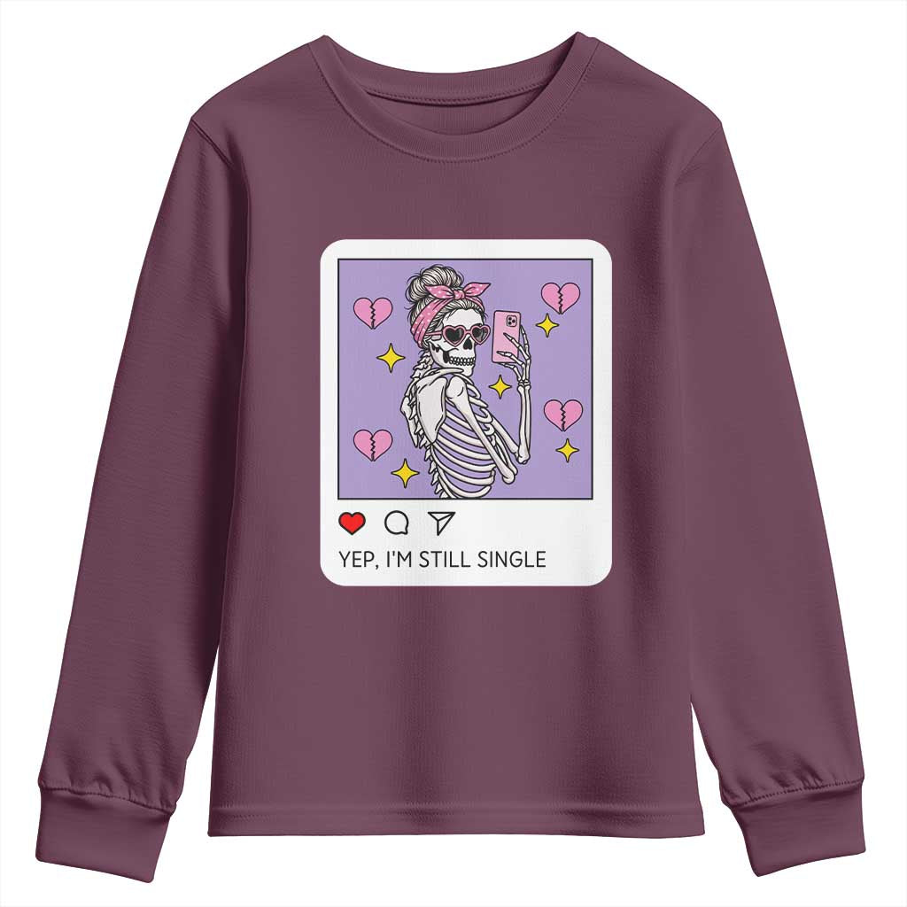 Anti Valentine Youth Sweatshirt Funny Skeleton Selfie Meme TS14 Maroon Print Your Wear