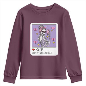 Anti Valentine Youth Sweatshirt Funny Skeleton Selfie Meme TS14 Maroon Print Your Wear