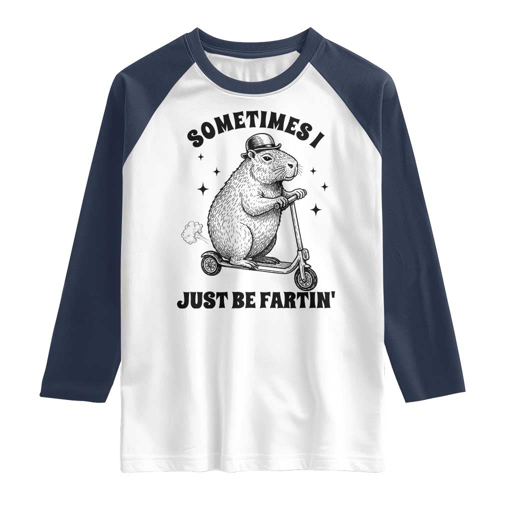 Funny Groundhog Scooter Raglan Shirt Sometimes I Just Be Fartin TS14 White Navy Print Your Wear