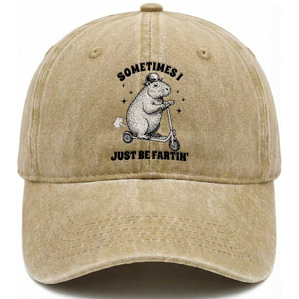 Funny Groundhog Scooter Washed Cotton Baseball Cap Sometimes I Just Be Fartin TS14 Washed Cap Universal Fit Khaki Print Your Wear