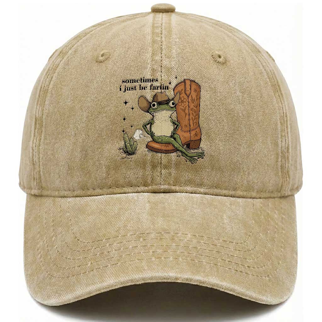 Funny Cowboy Frog Washed Cotton Baseball Cap Sometimes I Just Be Fartin TS14 Washed Cap Universal Fit Khaki Print Your Wear