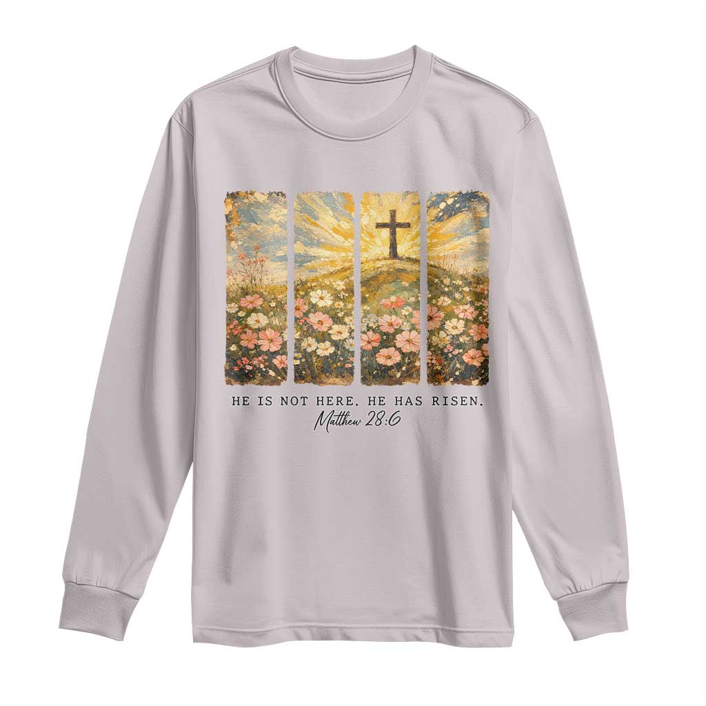 He Is Not Here He Is Risen Long Sleeve Shirt Christian Easter Bible Verse TS14 Ice Gray Print Your Wear