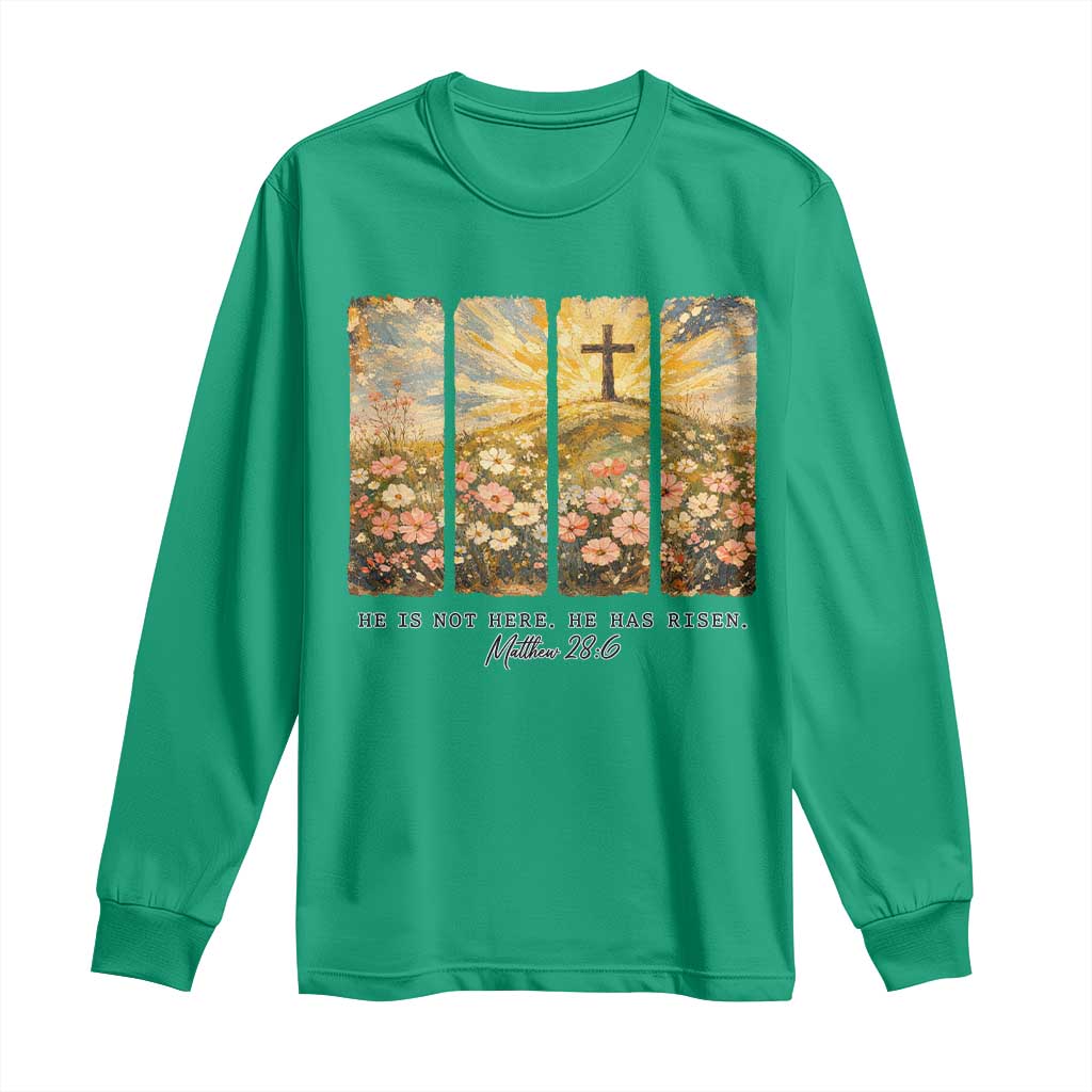 He Is Not Here He Is Risen Long Sleeve Shirt Christian Easter Bible Verse TS14 Irish Green Print Your Wear
