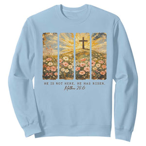 He Is Not Here He Is Risen Sweatshirt Christian Easter Bible Verse TS14 Light Blue Print Your Wear