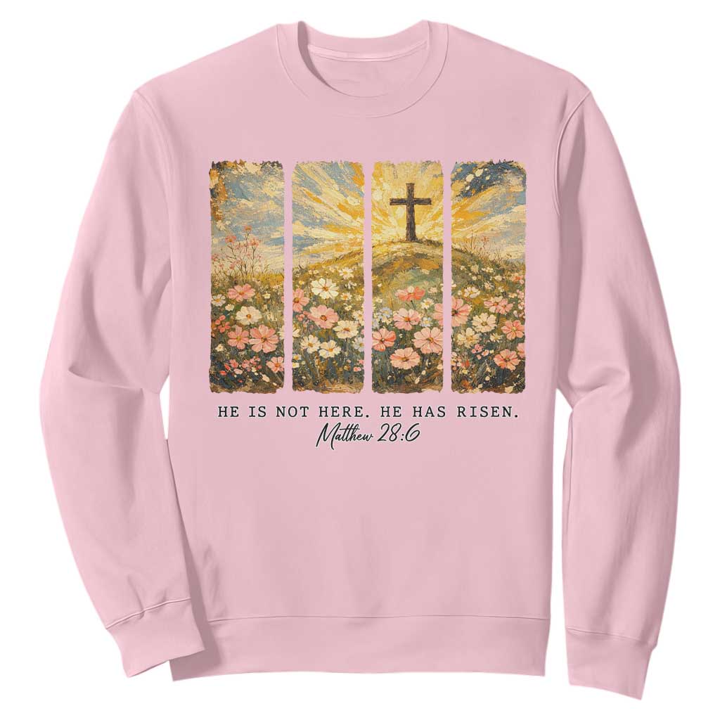 He Is Not Here He Is Risen Sweatshirt Christian Easter Bible Verse TS14 Light Pink Print Your Wear