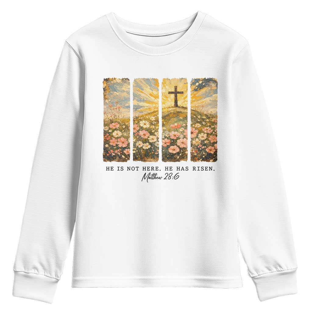 He Is Not Here He Is Risen Youth Sweatshirt Christian Easter Bible Verse TS14 White Print Your Wear