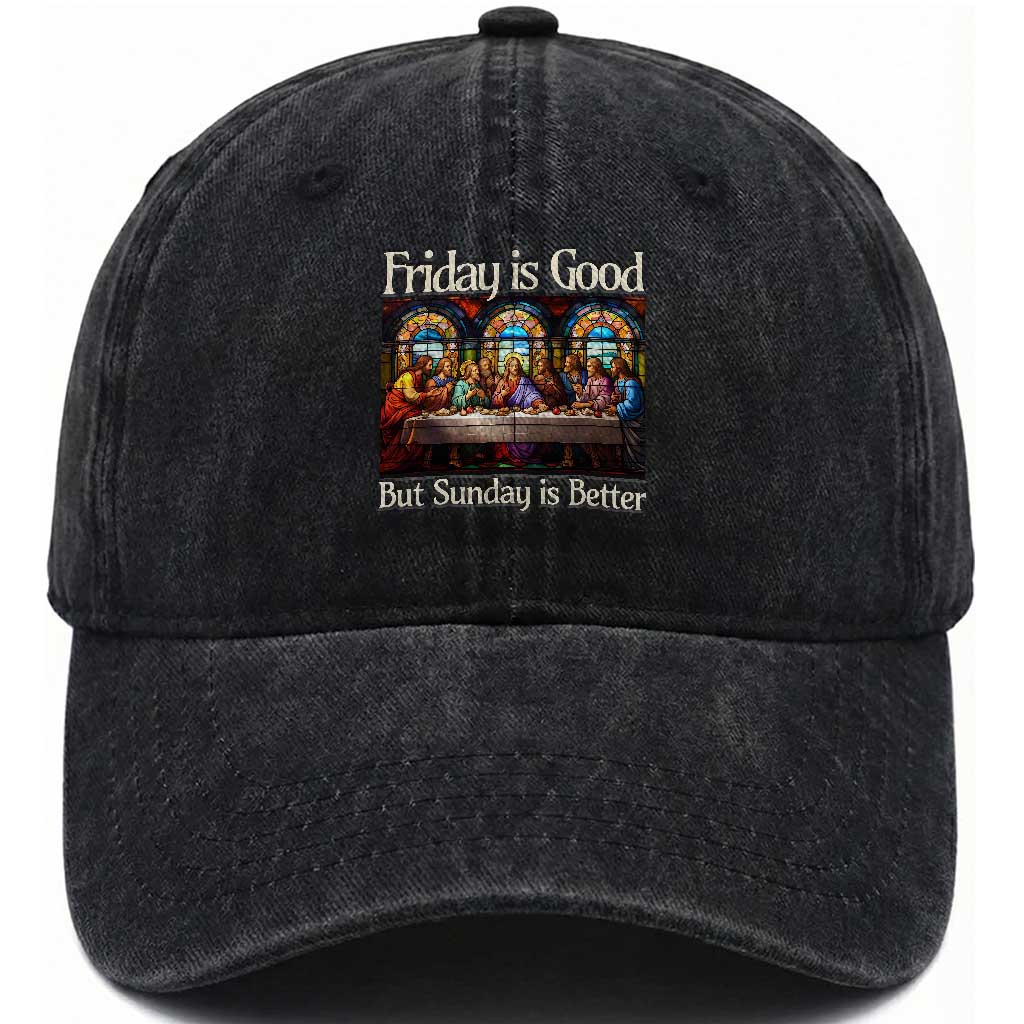Christian Easter Washed Cotton Baseball Cap Friday is Good Sunday is Better TS14 Washed Cap Universal Fit Black Print Your Wear
