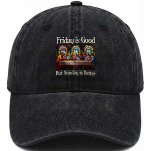 Christian Easter Washed Cotton Baseball Cap Friday is Good Sunday is Better TS14 Washed Cap Universal Fit Black Print Your Wear