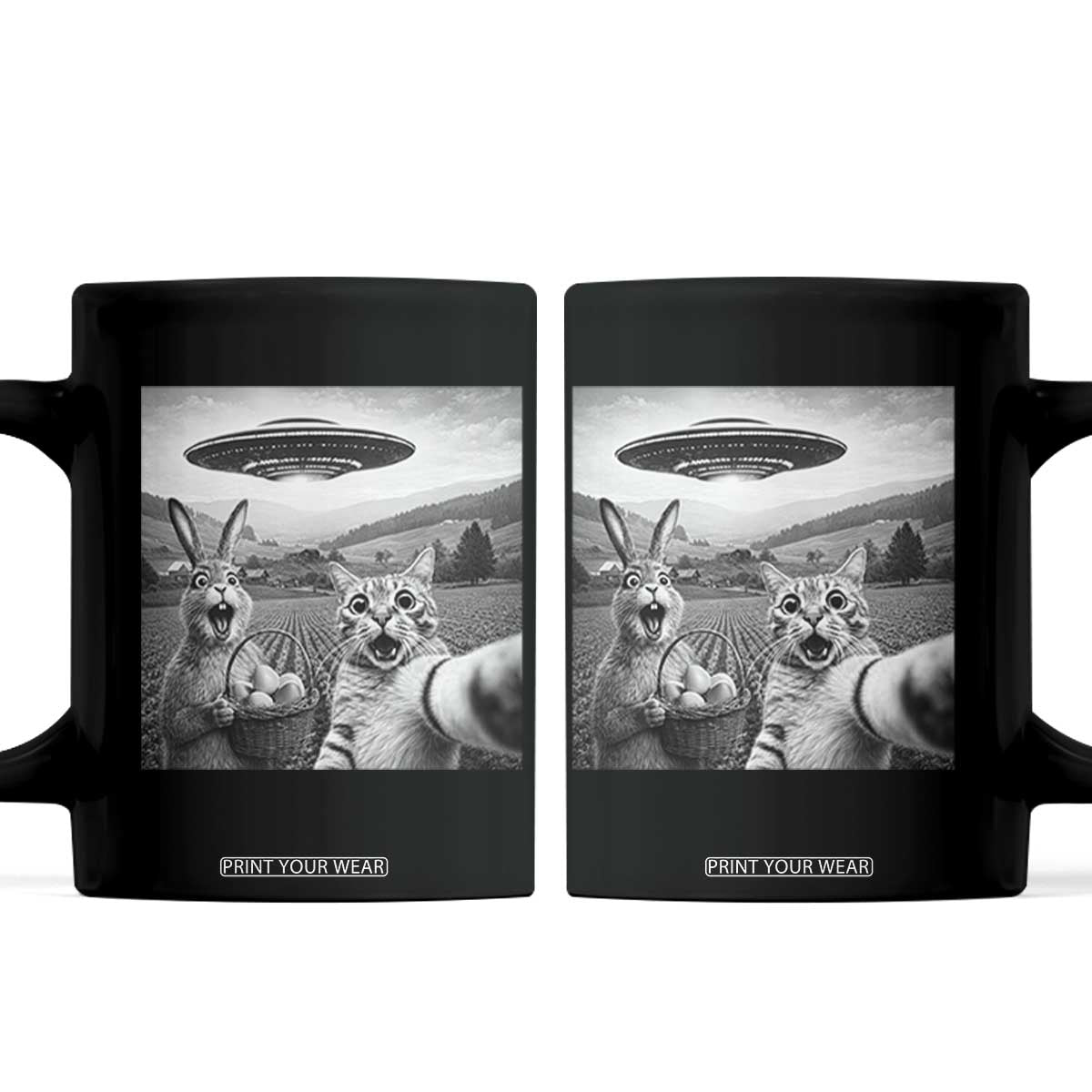 Funny Easter Coffee Mug Christian Cat Selfie Bunny Meme TS14 Black Print Your Wear