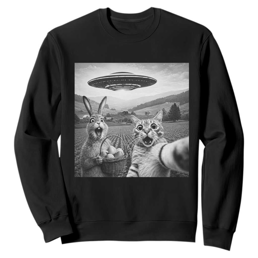 Funny Easter Sweatshirt Christian Cat Selfie Bunny Meme TS14 Black Print Your Wear