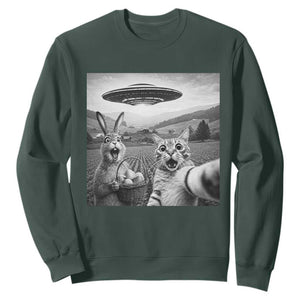 Funny Easter Sweatshirt Christian Cat Selfie Bunny Meme TS14 Dark Forest Green Print Your Wear