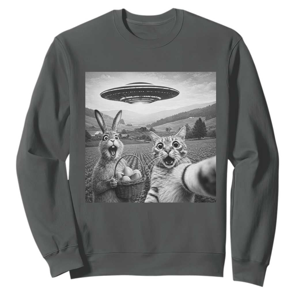 Funny Easter Sweatshirt Christian Cat Selfie Bunny Meme TS14 Dark Heather Print Your Wear