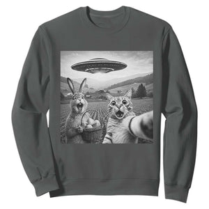 Funny Easter Sweatshirt Christian Cat Selfie Bunny Meme TS14 Dark Heather Print Your Wear