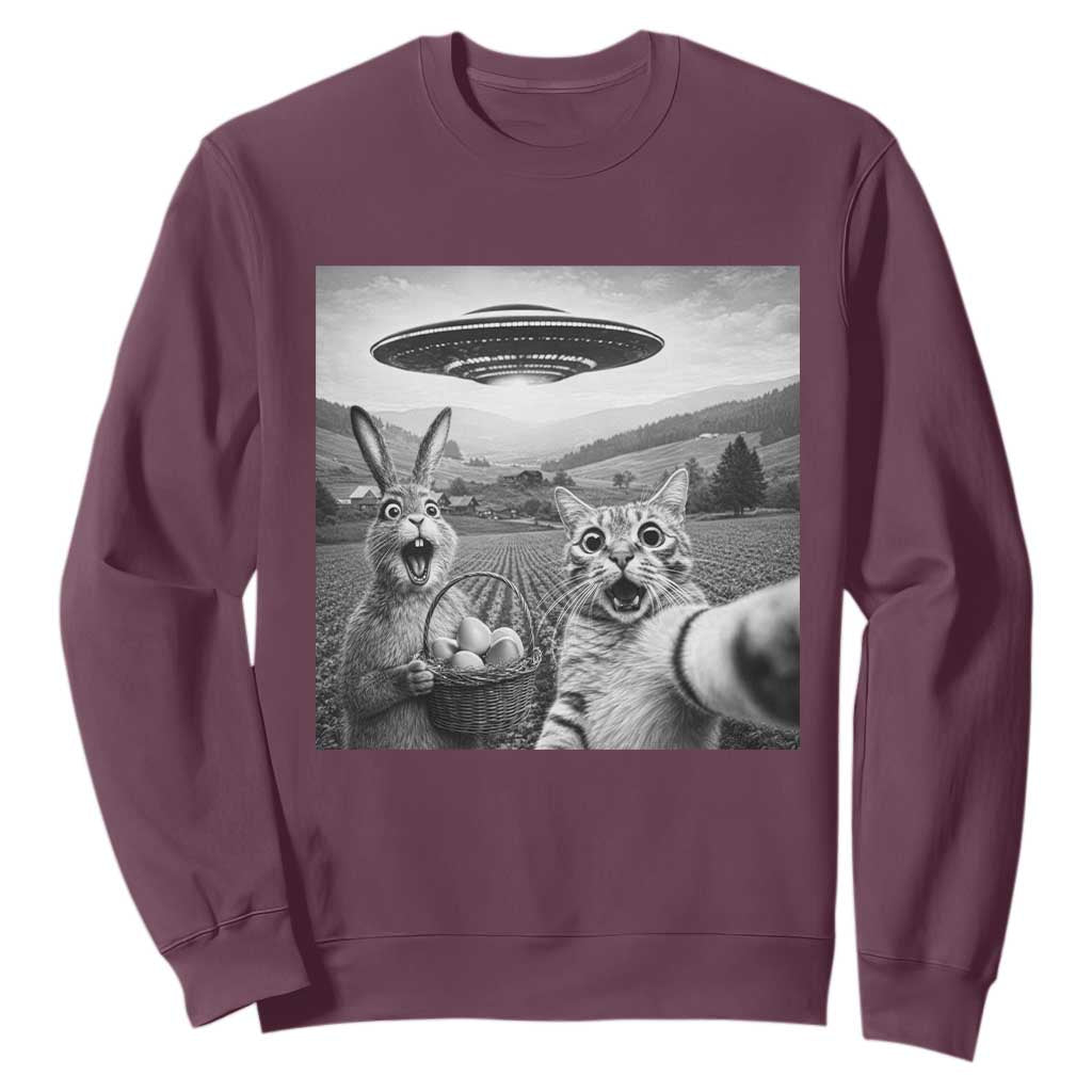 Funny Easter Sweatshirt Christian Cat Selfie Bunny Meme TS14 Maroon Print Your Wear