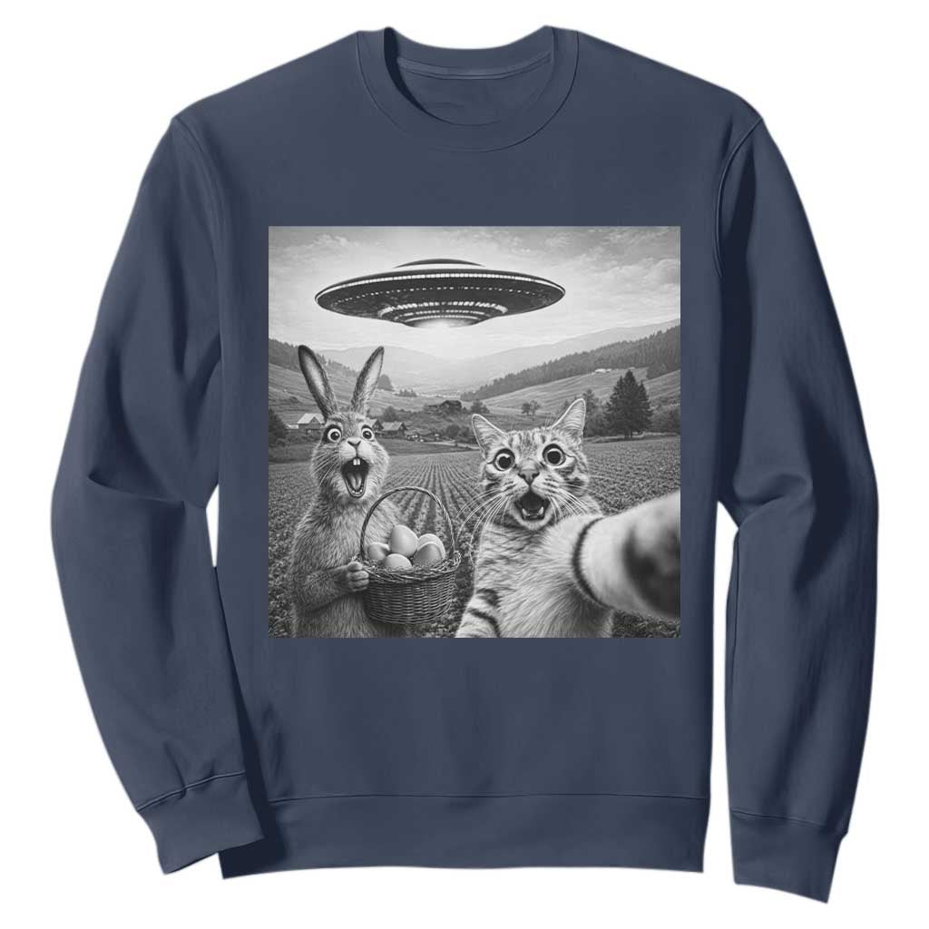 Funny Easter Sweatshirt Christian Cat Selfie Bunny Meme TS14 Navy Print Your Wear
