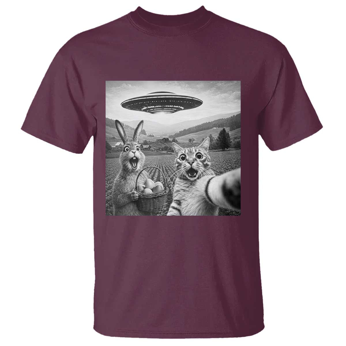 Funny Easter T Shirt Christian Cat Selfie Bunny Meme TS14 Maroon Print Your Wear