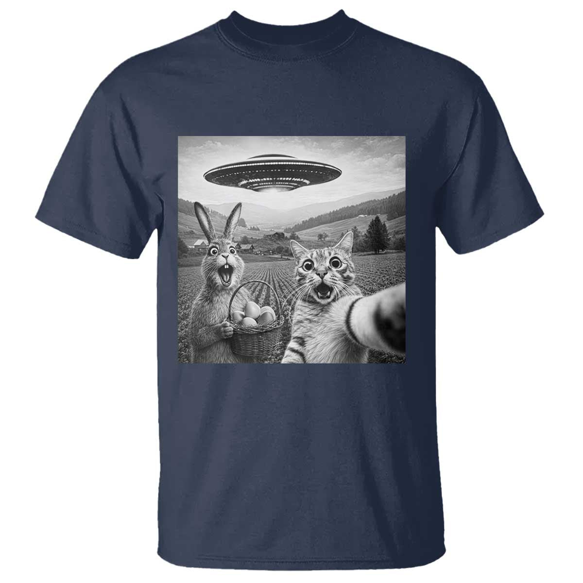 Funny Easter T Shirt Christian Cat Selfie Bunny Meme TS14 Navy Print Your Wear
