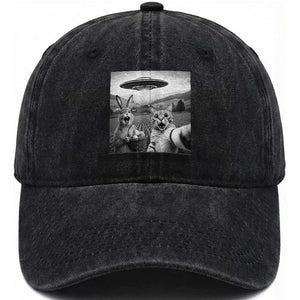 Funny Easter Washed Cotton Baseball Cap Christian Cat Selfie Bunny Meme TS14 Washed Cap Universal Fit Black Print Your Wear