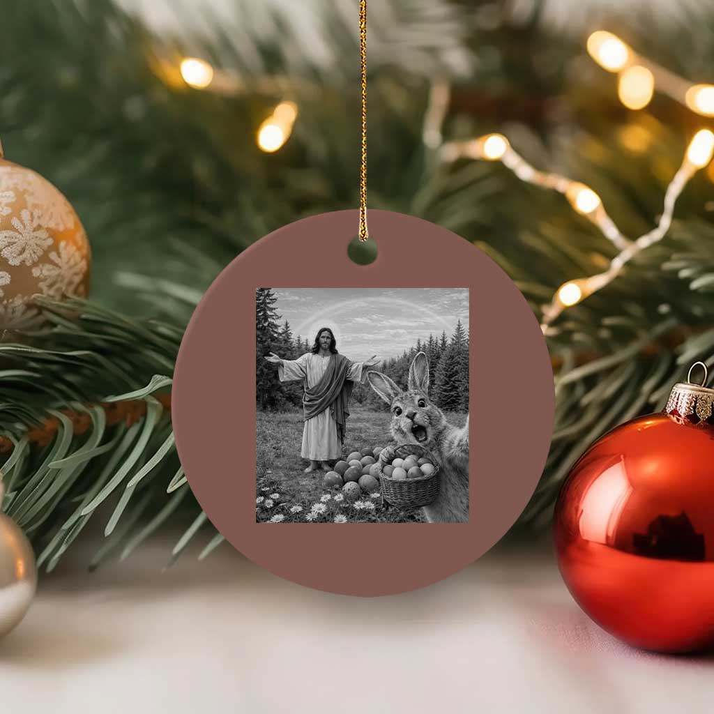 Funny Easter Jesus Ceramic Ornament Christian Jesus Bunny Selfie Religious TS14 1pc Mocha Print Your Wear