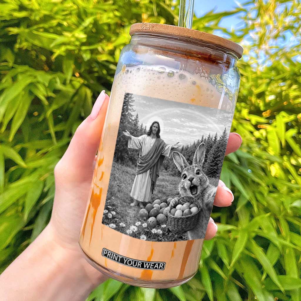 Funny Easter Jesus Glass Can Christian Jesus Bunny Selfie Religious TS14 Black Print Your Wear