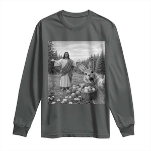 Funny Easter Jesus Long Sleeve Shirt Christian Jesus Bunny Selfie Religious TS14 Dark Heather Print Your Wear