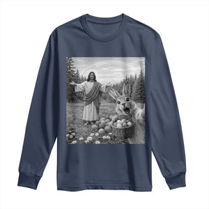 Funny Easter Jesus Long Sleeve Shirt Christian Jesus Bunny Selfie Religious TS14 Navy Print Your Wear