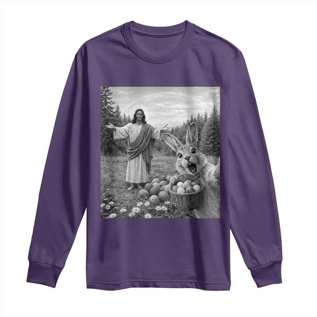 Funny Easter Jesus Long Sleeve Shirt Christian Jesus Bunny Selfie Religious TS14 Purple Print Your Wear
