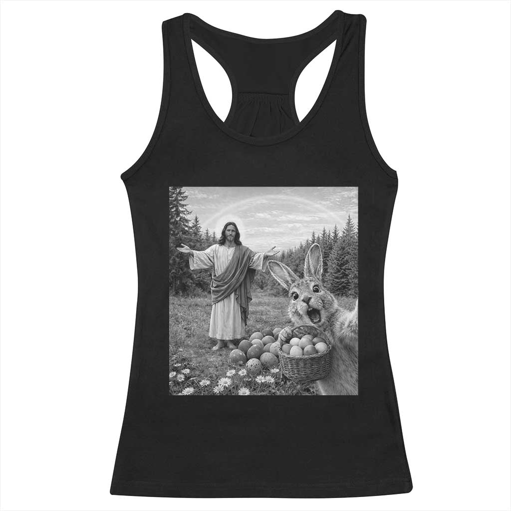 Funny Easter Jesus Racerback Tank Top Christian Jesus Bunny Selfie Religious TS14 Black Print Your Wear