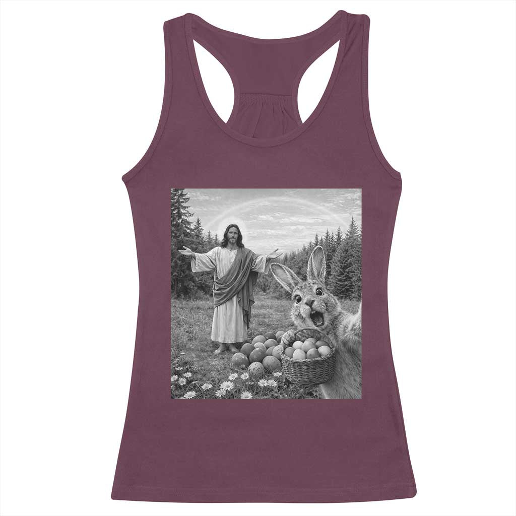 Funny Easter Jesus Racerback Tank Top Christian Jesus Bunny Selfie Religious TS14 Maroon Print Your Wear