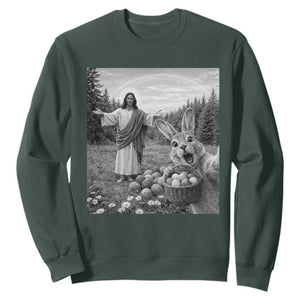 Funny Easter Jesus Sweatshirt Christian Jesus Bunny Selfie Religious TS14 Dark Forest Green Print Your Wear