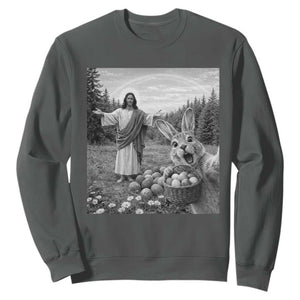 Funny Easter Jesus Sweatshirt Christian Jesus Bunny Selfie Religious TS14 Dark Heather Print Your Wear
