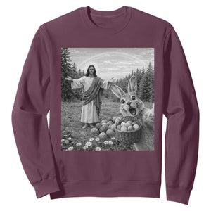 Funny Easter Jesus Sweatshirt Christian Jesus Bunny Selfie Religious TS14 Maroon Print Your Wear