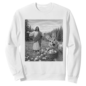 Funny Easter Jesus Sweatshirt Christian Jesus Bunny Selfie Religious TS14 White Print Your Wear