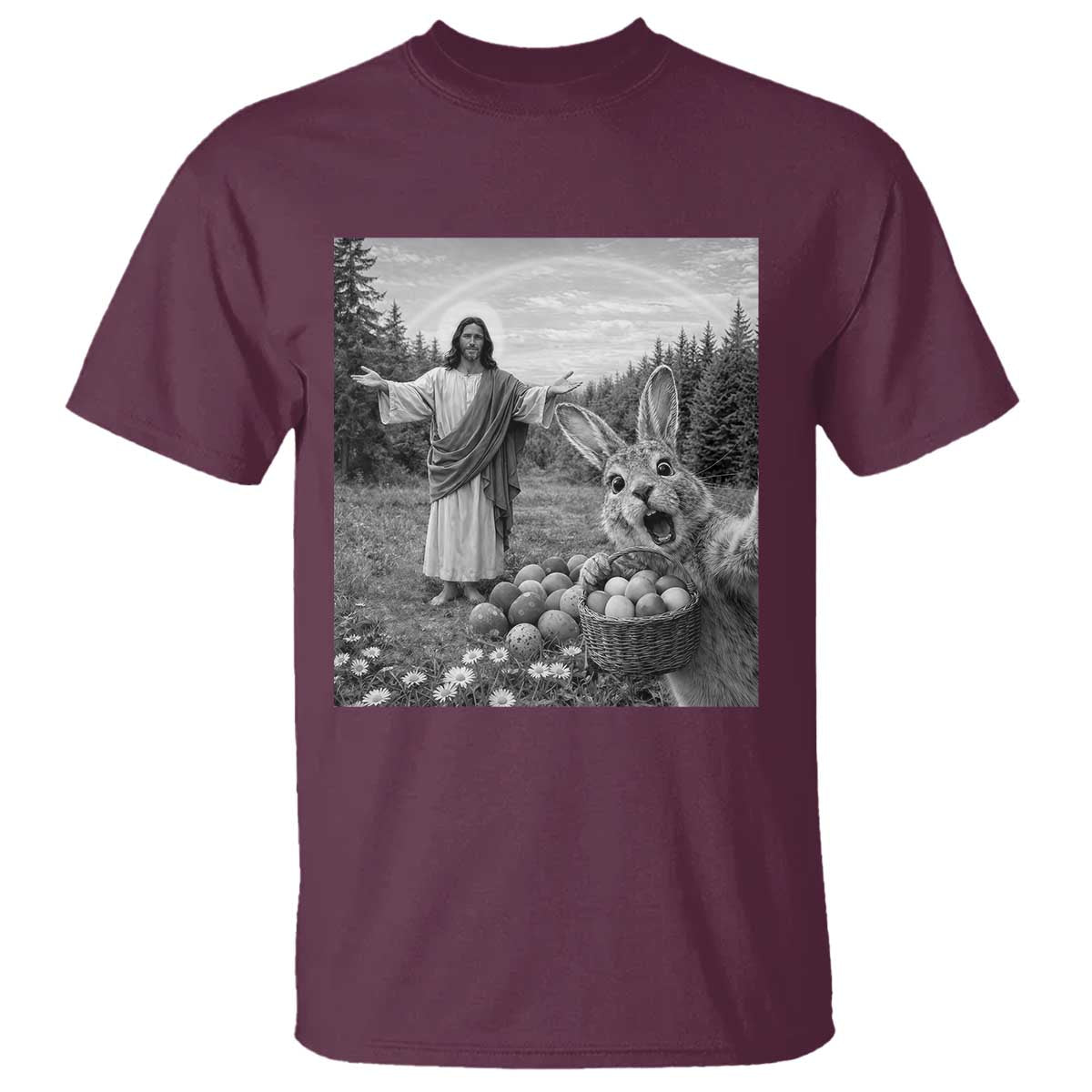 Funny Easter Jesus T Shirt Christian Jesus Bunny Selfie Religious TS14 Maroon Print Your Wear