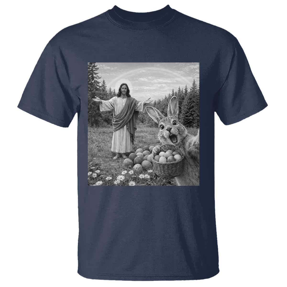 Funny Easter Jesus T Shirt Christian Jesus Bunny Selfie Religious TS14 Navy Print Your Wear