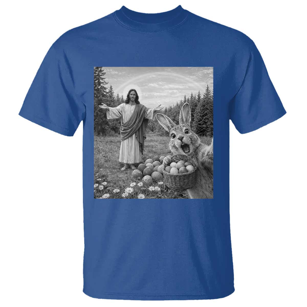 Funny Easter Jesus T Shirt Christian Jesus Bunny Selfie Religious TS14 Royal Blue Print Your Wear