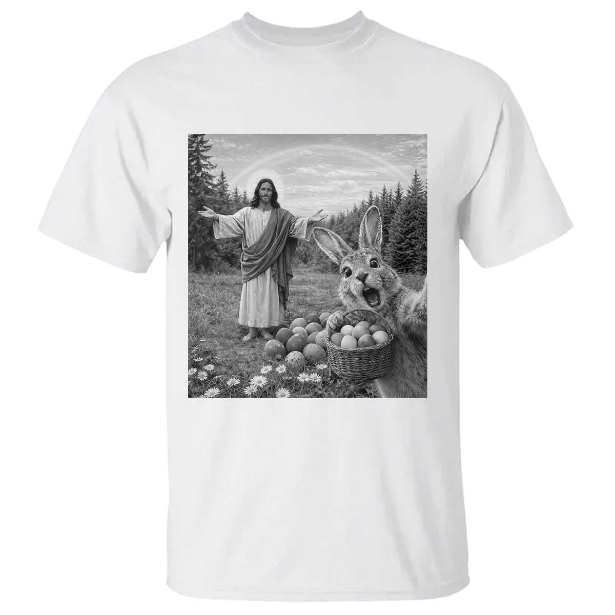 Funny Easter Jesus T Shirt Christian Jesus Bunny Selfie Religious TS14 White Print Your Wear