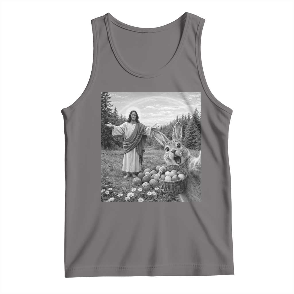 Funny Easter Jesus Tank Top Christian Jesus Bunny Selfie Religious TS14 Deep Heather Print Your Wear
