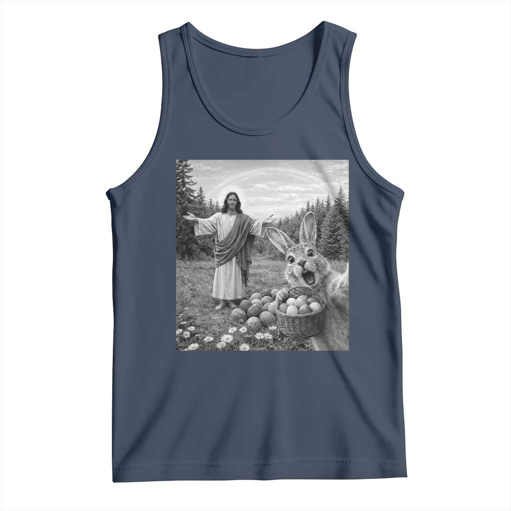 Funny Easter Jesus Tank Top Christian Jesus Bunny Selfie Religious TS14 Navy Print Your Wear